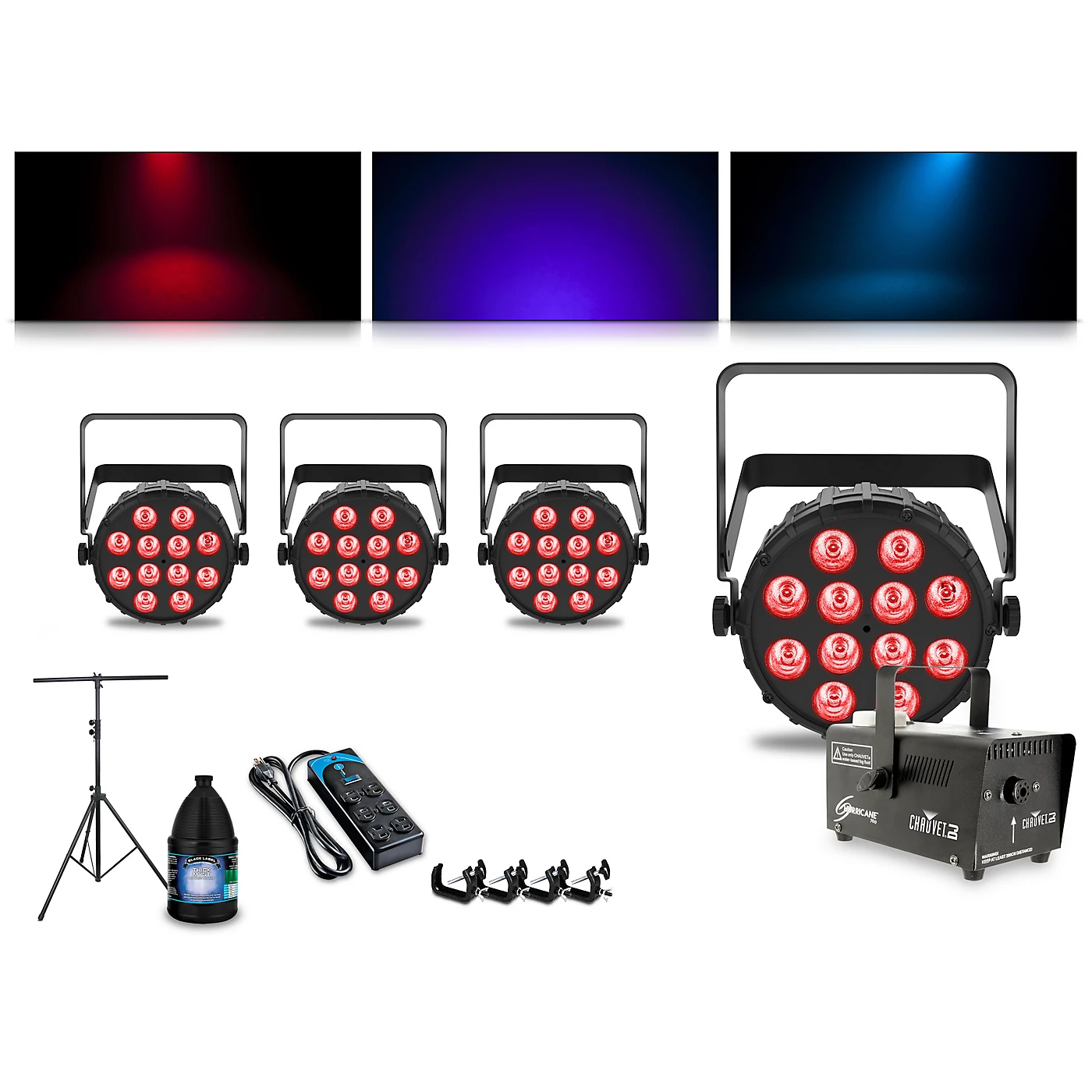 Promo 🔔 CHAUVET DJ CHAUVET DJ Complete Lighting Package With Four SlimPAR T12 BT And Hurricane 700 Fog Machine 🔔