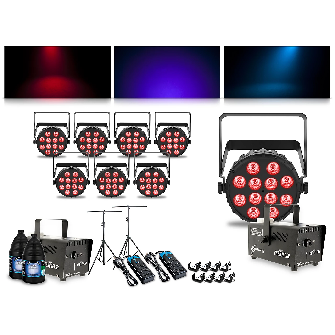 Deals 🎁 CHAUVET DJ CHAUVET DJ Complete Lighting Package With Eight SlimPAR Q12 BT And Two Hurricane 700 Fog Machines ⭐