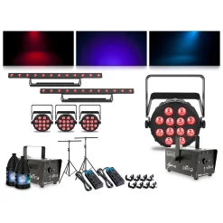 Cheapest 🎉 CHAUVET DJ CHAUVET DJ Complete Lighting Package With Four SlimPAR Q12 BT, Two ColorBAND T3 BT And Two Hurricane 700 Fog Machines 🌟