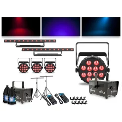 Hot Sale ✔️ CHAUVET DJ CHAUVET DJ Complete Lighting Package With Four SlimPAR T12 BT, Two ColorBAND T3 BT And Two Hurricane 700 Fog Machine ⌛