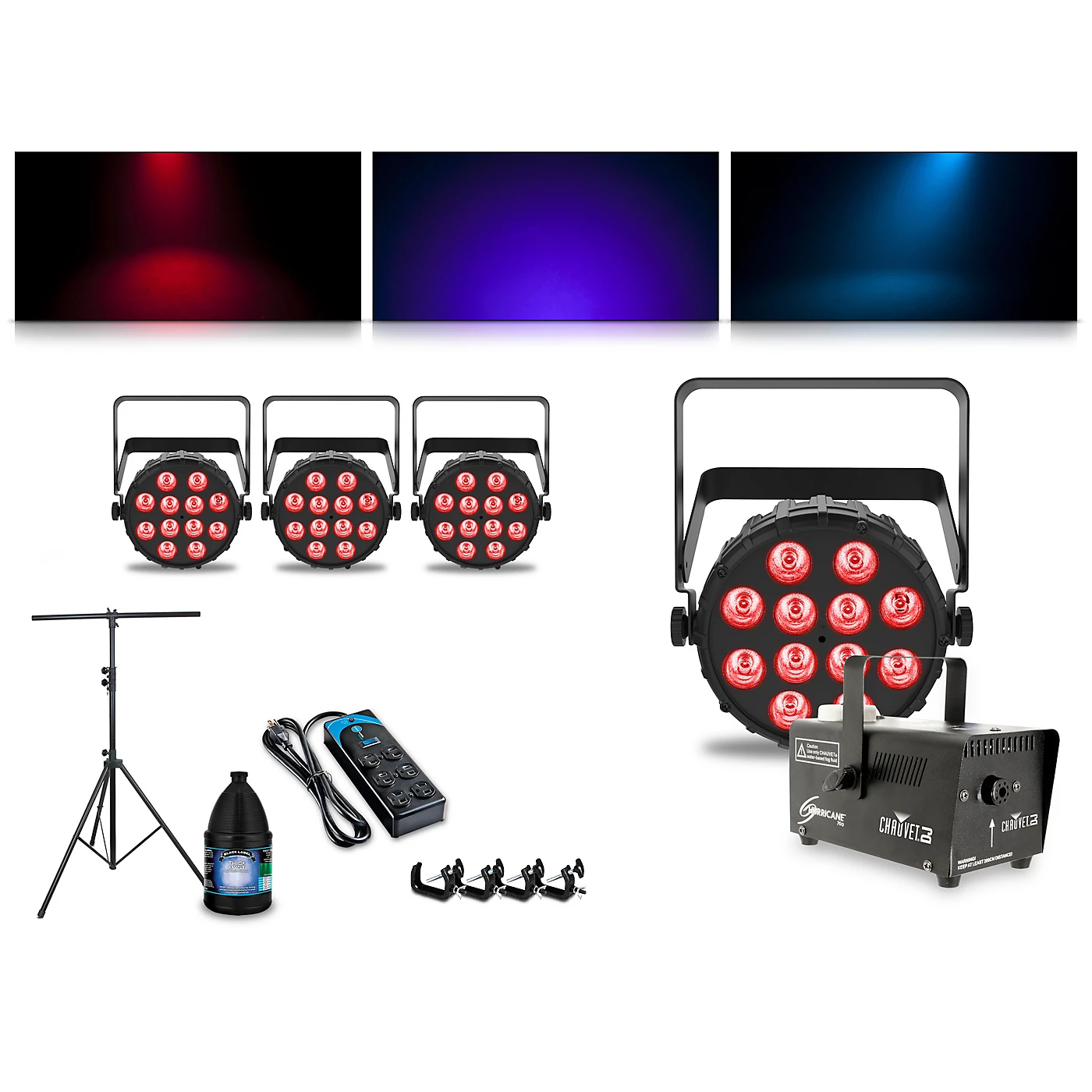 Best Sale 💯 CHAUVET DJ CHAUVET DJ Complete Lighting Package With Two SlimPAR T12 BT, Two SlimPAR Q12 BT And Hurricane 700 Fog Machine 🎉
